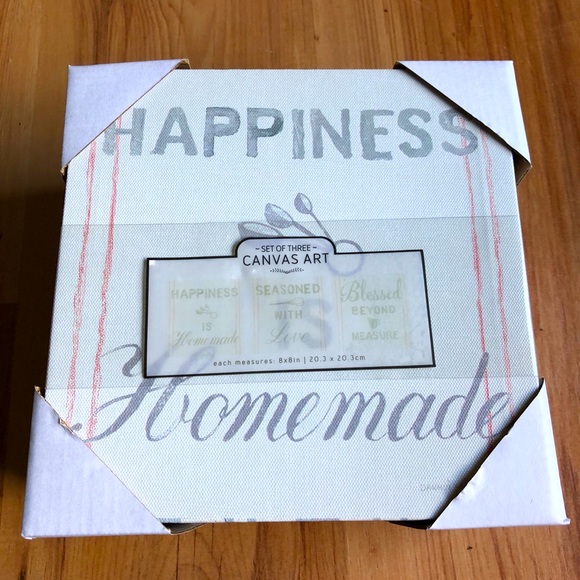 NEW Kitchen Canvas Art Happiness Love Blessed 8” x 8” Set of 3 - Picture 2 of 14